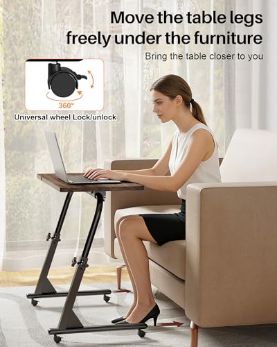 TV Tray Table, Mobile TV Dinner Trays for Eating on Couch, Folding Side Desk with Wheels, Tilt & Height Adjustable Snack Table Laptop Desk for Sofa Living Room Bedroom & Office (Brown) - color: Brown