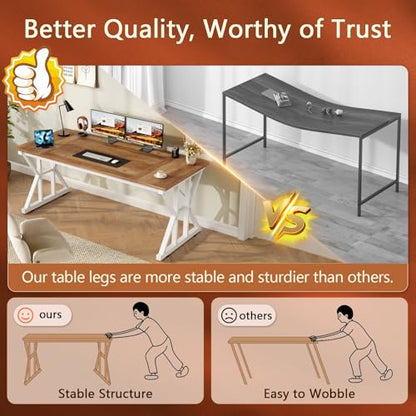 TVU Computer Desk, 55 inch Large Office Desk, Study Writing Table with Thicken Frame, Gaming Desk, Modern Simple Desk for Home Office, Brown - color: Brown, size: 55inch
