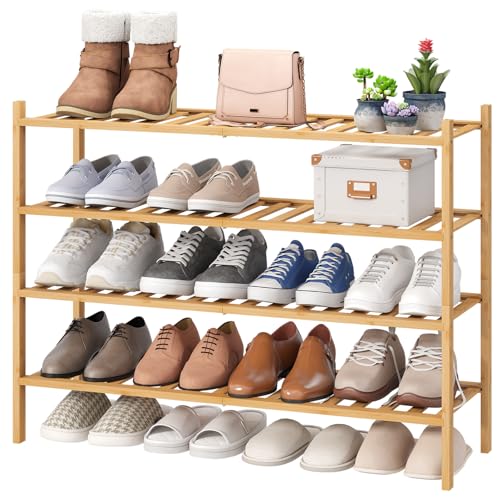 viewcare Shoe Rack, 4-Tier Long Shoe Rack for Entryway, Bamboo Wood Shoe Shelf for Closet & Hallway, Long 33IN | Beautiful | Functional | Sturdy | Durable - color: Natural Bamboo, size: 4-Tier Long