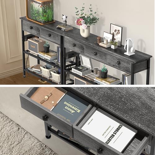 47" Narrow Console/Entryway Table with Storage & 3 Drawers & Outlets, for Sofa & Living Room, Hallway/Foyer/Couch/TV/ Aquarium Stand Table for Entryway with USB Ports, LED Light Strip,Perfect for Home - size: 47"