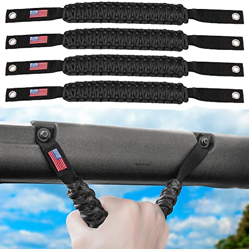 E-cowlboy Roll Bar Grab Handles Paracord Grip Handle for Ford Bronco 2021 2022 2023 2024 2-Door 4-Door Interior Accessories Premium Paracord US Flag (Black 4 Pack) - color: Black, size: 4 Pack