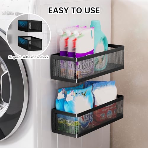 2-Pack Magnetic Shelves Laundry Room Organization | Strong Magnet Organizer,Tall Guardrails to Prevent Falling, For Washing Machine, Refrigerator, Kitchen & Pantry