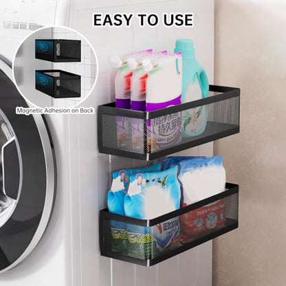 2-Pack Magnetic Shelves Laundry Room Organization | Strong Magnet Organizer,Tall Guardrails to Prevent Falling, For Washing Machine, Refrigerator, Kitchen & Pantry
