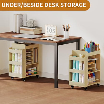 Art Cart Rolling Wood, Arts and Crafts Supply Organizer, Multi-Functional Art Organizer Cabinet, Compact DIY Utility Cart with Bookshelf, Small Art Supply Storage for Classroom Office Bedroom