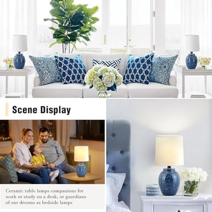 EJIAXIN Table Lamps Set of 2-13.75" Small Bedside Lamps - Classic Farmhouse Ceramic Table Lamp for Bedroom, Living Room, Nightstand, Office, Side Desk Lamp, End Table - style: Farmhouse