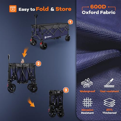 Originsure 300L Foldable Beach Wagon Cart with Big Wheels, 560lbs, Purple | 48" Folding Utility Wagon,7" All-Terrain Wheels,Heavy Duty Frame,Compact&Space-Saving,for Camping,Sports,Grocery,Garden - color: Grey&purple