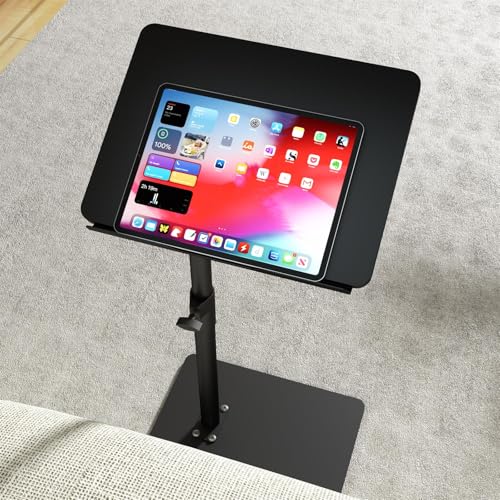 YUHFERA Sofa Armrest Tray Table for Couch - 360° Swivel Height Adjustable End for Small Spaces, Snack Side Table for Bed or Chair with Phone & Tablet Slot (Black,Angle Adjustable) - color: Black, size: Angle Tilt
