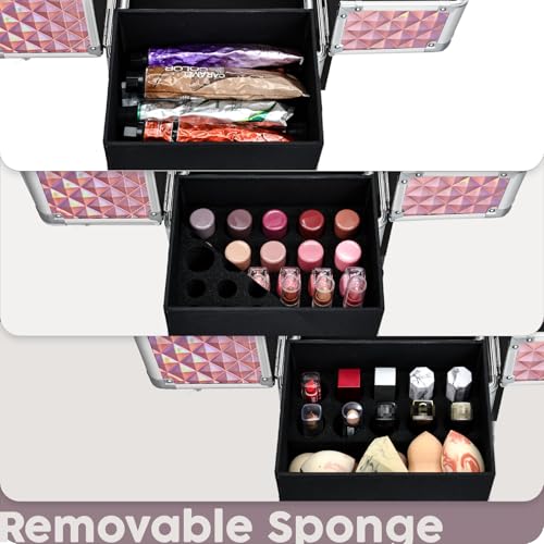 Rolling Makeup Case with Drawer Cosmetology Case on Wheels Makeup Trolley Sliding Drawer Makeup Travel Case for Esthetician, Mobile Stylist, Manicurist Barber Case Traveling Cart Trunk Glitter Pink - color: Pink