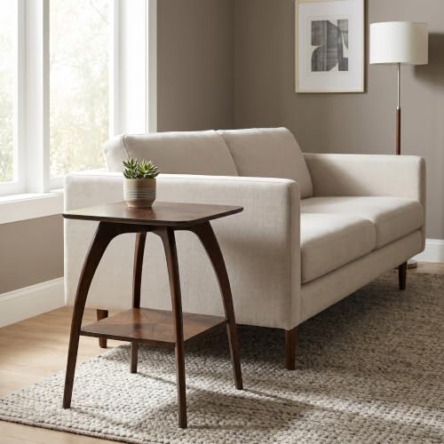 Sandstone Home LAX Mid-Century Modern Square End Table with Starburst Top – 18” Accent Table with Shelf, Rich Espresso Brown Finish, Retro Side Table or Nightstand for Living Room or Bedroom - color: Rich Espresso Brown