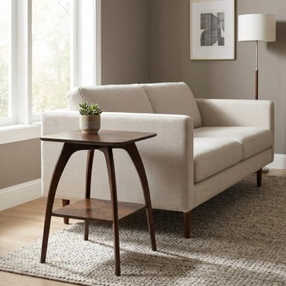 Sandstone Home LAX Mid-Century Modern Square End Table with Starburst Top – 18” Accent Table with Shelf, Rich Espresso Brown Finish, Retro Side Table or Nightstand for Living Room or Bedroom - color: Rich Espresso Brown