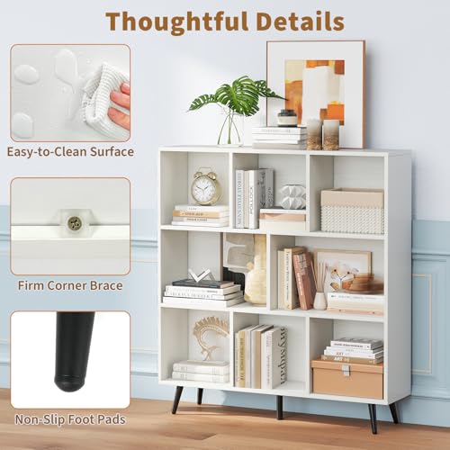 Tangkula 8-Cube Bookcase, Modern Storage Bookshelf with 5 Tapered Metal Legs & 2 Anti-Tip Kit, Freestanding Display Rack for Living Room, Study Room (8-Cube,White) - size: Standard 8-Cube