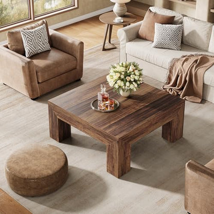 Tribesigns 39.4-Inch Square Coffee Table for Living Room, Farmhouse Center Cocktail Tea Table with Sturdy Wooden Legs, Easy Assembly, MDF, Dark Brown - color: Dark Brown