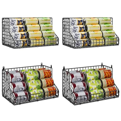 4 Pack Stackable Can Rack Organizer for Pantry Storage,Can Dispensers with 4 Adjustable Dividers, 2-Tier Metal Wire Basket Holds up to 84 Cans for Kitchen Cabinet Pantry, Black - size: L-(4 pack)