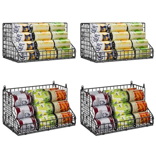 4 Pack Stackable Can Rack Organizer for Pantry Storage,Can Dispensers with 4 Adjustable Dividers, 2-Tier Metal Wire Basket Holds up to 84 Cans for Kitchen Cabinet Pantry, Black - size: L-(4 pack)