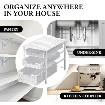 Simple Houseware 3 Tier White Alloy Steel Sliding Basket Organizer Drawer Cabinet - color: White, size: 3-Tier