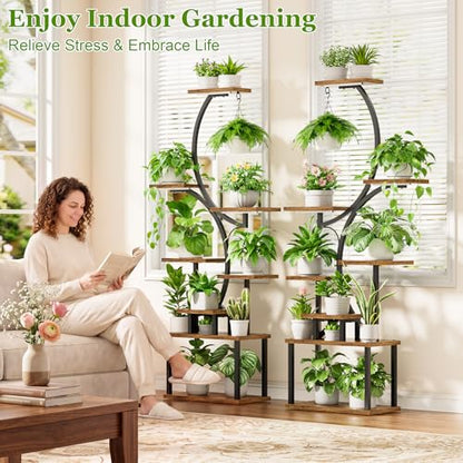 BACEKOLL Plant Stand Indoor with Grow Light - 2 Pack Tall Indoor Plant Shelf, 62" Corner Plant Holder, 8 Tiered Large S-Shape Flower Multiple Display Shelf for Home, Office