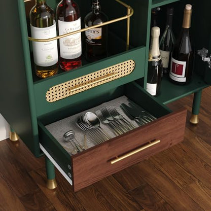 ARTPOWER Modern Coffee Bar Cabinet with Pull-Out Wine Storage, Green | Bar Cart with Wine Glass Rack and Drawers, Liquor Cabinet for Kitchen, Dining Room, Living Room - color: Green