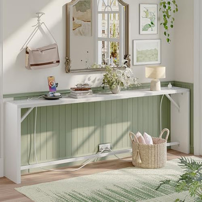 TIQLAB Sofa Table, 79''L x 9.1''W (1.2'' Thickness) Long Console Table Behind Couch, Entryway Table with Angled Metal Frame, Industrial Console Table, White - color: White, size: 79''L x 9.1''W x 31.5''H
