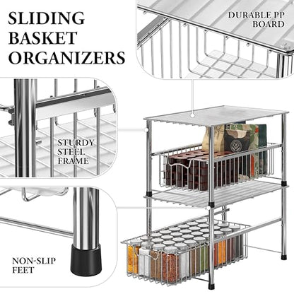Simple Houseware Chrome Metal Stackable Storage Rack, 16.75 in L x 10.8 in W x 10.25 in H - color: Chrome