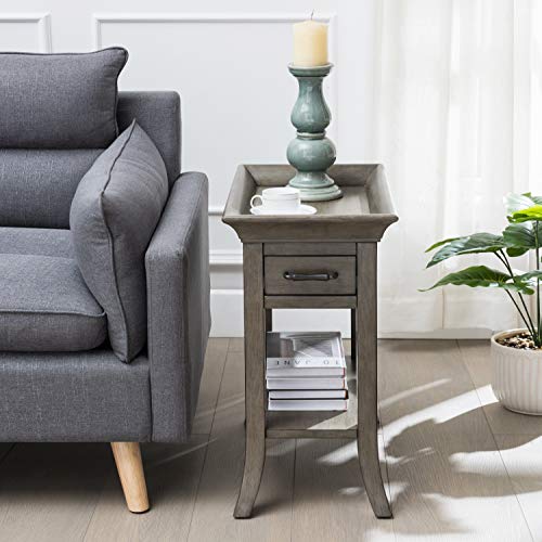 Leick Home 10126-GR One Drawer Traditional Tray Edge Side Table with Shelf, Smoke Gray Wash - color: Chocolate Cherry
