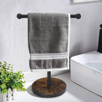 YINMIT Towel Holder Stand, T-Shape Height 15” Wood Countertop Hand Towel Stand, Hand Towel Racks with Heavy Base for Bathroom Kitchen Countertop Vanity - color: Brown 1 Tier