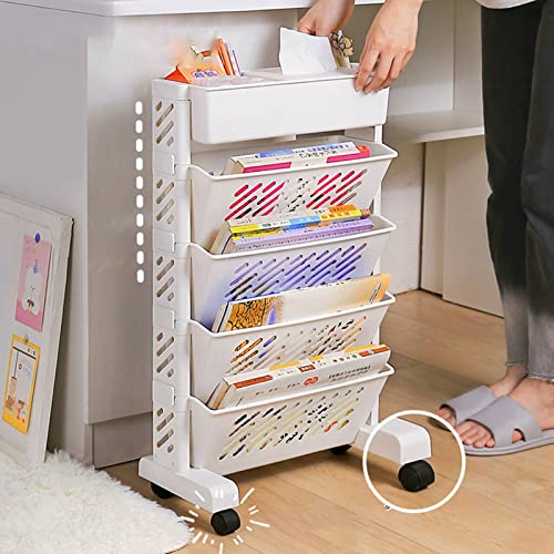 Ejoyous Mobile Bookshelf on Wheels, Movable Rolling Book Shelf 6 Tier Slim Storage Trolley Slide Out Storage Tower Rolling Utility Cart Storage Rack, for Office Bedroom Bathroom Living