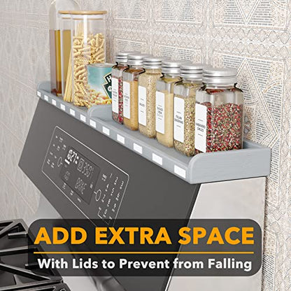 SpaceAid 30" Wide Kitchen Shelf Organizer for Stove, Magnetic Bamboo Spices Shelf for Home Stove Kitchen Storage Organization (Fit for Flat Top Only, Gray) - size: 30" Wide, Gray, 1-Tier