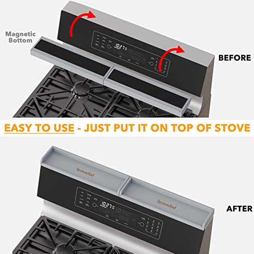 SpaceAid 30" Wide Kitchen Shelf Organizer for Stove, Magnetic Bamboo Spices Shelf for Home Stove Kitchen Storage Organization (Fit for Flat Top Only, Gray) - size: 30" Wide, Gray, 1-Tier