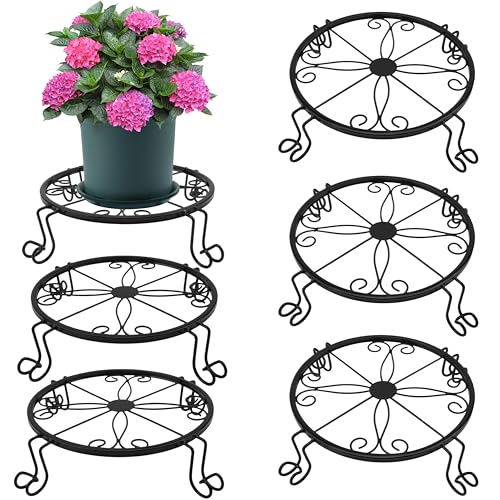 6 Pack 9 Inch Plant Stand, Heavy Duty Wrought Iron Plant Stands for Indoor & Outdoor, Low Plant Stands for Flowers with Elegant Design
