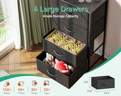 AODK Small Dresser for Bedroom with 4 Storage Drawers, Black | Dressers Chest of Drawers Fabric Dresser with Sturdy Steel Frame, Dressers for Closet with Wood Top - color: Black