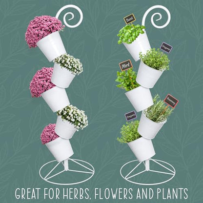 Esterno Hanging Flower Pot Tiered Stand (White), Metal Outdoor Stacking Planter - color: White