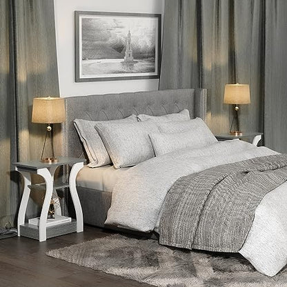 FROMJBEST End Tables Living Room Set of 2,Grey End Table with Charging Station,Grey Side Table, Nightstand for Bedroom, 3 Tier End Table with Storage Shelf for Living Room - color: Grey