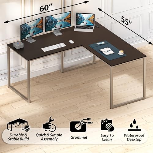 SHW Mission 55 x 60 Inches L-Shape Home Office Computer Desk, Espresso - color: Espresso, size: 55-Inch L-Shaped