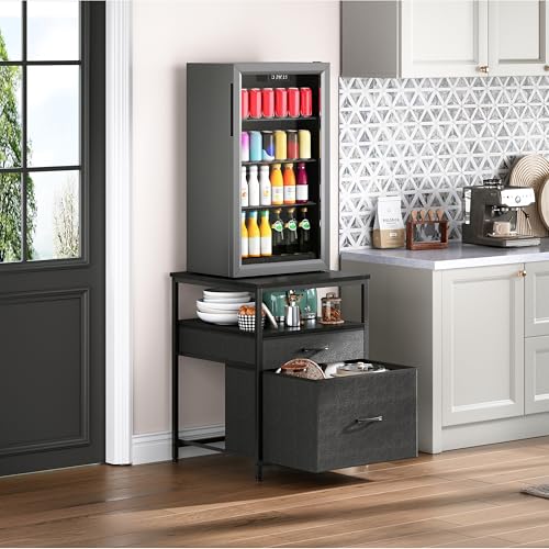 Herture Mini Fridge Stand with 3 Storage, Mini Fridge Cabinet, Beverage Fridge Table, Heavy Duty 21.3" L* 22.7" W Tabletop, for Dorm, Apartment,Office, Bedroom Black HB01BXB - color: Black, size: 21.3" L* 22.7" W