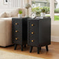 Small Nightstand Set of 2, Narrow Nightstand Slim Couch Side Table with Drawers, Wood End Tables with Storage for Living Room, Bedroom, Small Spaces (3Drawers-Black-2PCS) - color: 3drawers-black-2pcs