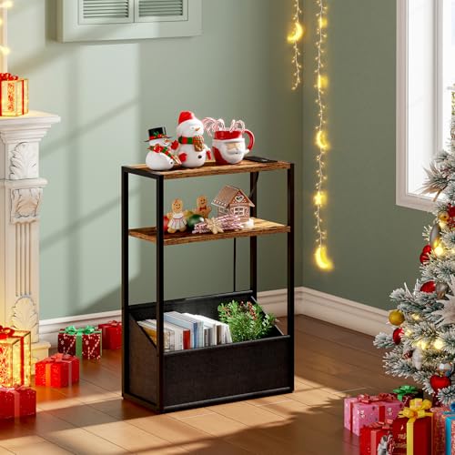 TUTOTAK Keep Phones Charged & Books Organized with Slim 3-Tier Side Table with Charging Station for Living Room Bedroom TB01BB095 - color: Brown