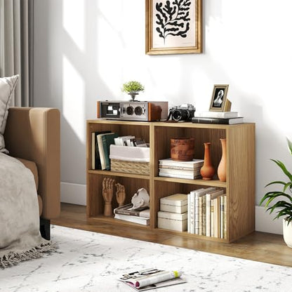 Giantex 2-Cube Bookshelf, 2-Layer Storage Shelf Bookcase w/Large-Capacity Open Storage Space for Living Room Bedroom Study Office, Multi-Functional Furniture Display Cabinet, Natural | Display Shelf with Open Storage Space for Living Room, Home Office, Mu