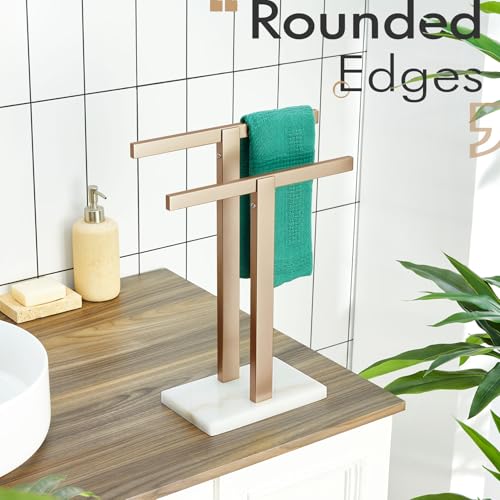 KOKOSIRI Hand Towel Bars Standing Towel Racks with Marble Base for Bathroom Kitchen Vanity Countertop, Champagne Bronze Stainless Steel 15.7'' Height THS0001-SM-CPG - color: Champagne Bronze, size: 2-Bar