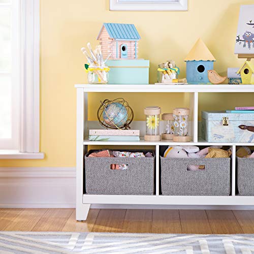 Martha Stewart Kids' Low Bookcase - Linen White: 24 Inch Wooden Storage Organizer Cubby with Fabric Bins for Playroom and Bedroom - color: Linen White