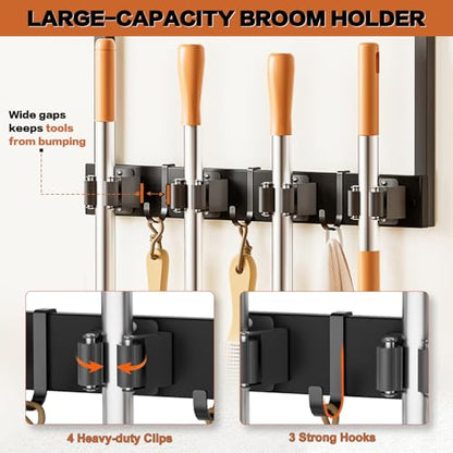 Broom Holder Wall Mount with Cleaning Supplies Organizer, Laundry Room Organization and Storage Shelves, Mop Hanger Broom Rack with Hooks, Home Improvement Kitchen Shelf Garage Organizer - size: Small