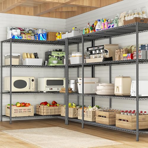 Romorgniz Storage Shelves, 1120 Load Heavy-Duty & L-Shaped, for Kitchen | 4 Tier shelf 52.4" W,Waterproof & rust-resistant,flexible L/H shaped,Tool-free Assembly, Adjustable shelves,Pantry shelf - size: 13.78"D x 52.36"W x 59"H