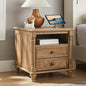 T4TREAM 24" Farmhouse Nightstands with 2 Drawers, Light Tree Knot | 4 Solid Wood Feet, Charging Station, Tall Rustic Wood Square, Sofa Side Table, Living Room, Bedroom - color: Light Tree Knot