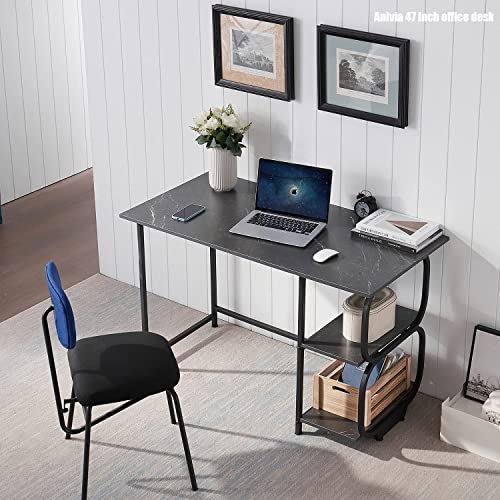 Anivia Gaming Computer Desk, Small Home Office Desk with 2 Storage Shelves, 47" Writing Desks Industrial Simple Style Wood Table Metal Frame for PC Laptop Notebook（Black） (47-B) - color: Black Marbling