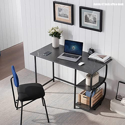 Anivia Gaming Computer Desk, Small Home Office Desk with 2 Storage Shelves, 47" Writing Desks Industrial Simple Style Wood Table Metal Frame for PC Laptop Notebook（Black） (47-B) - color: Black Marbling
