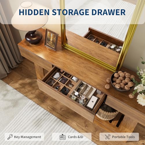 60" Farmhouse-Style Entryway Table with Drawers, Two-Tier Storage Design with Includes Drawers and Open Shelves, Sturdy Wooden Frame, Easy to Clean, Perfect for Entryways, Hallways, and Living Rooms