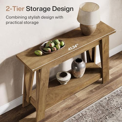 Tribesigns 41.3" Farmhouse Console Table, 2-Tier Wooden Entryway Table with Storage, Rustic Narrow Behind Couch for Living Room, Hallway, Foyer,Natural - color: Natural