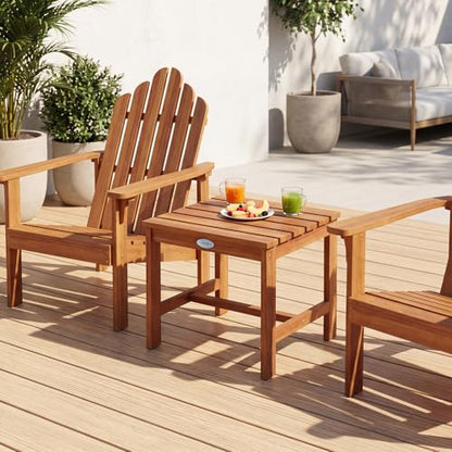 Tangkula Patio Acacia Wood Side Table, 17" Square End Table with Slatted Tabletop, Outdoor Wooden Accent Bistro Table for Backyard, Poolside, Garden, Porch, Indoor (Natural,1)
