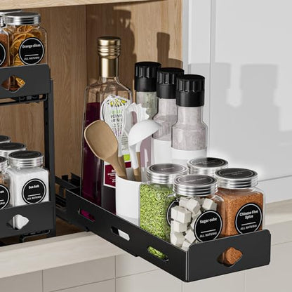 BOIVSHI Pull Out Spice Rack Organizer for Cabinet, Heavy Duty Spice Organizer for Cabinet, Vertical Spice Rack for Kitchen, Cabinet, Pantry, Cupboard (4.2''Wx10.5''Dx2.8''H, Metal Black) - size: 4.2''Wx10.5''Dx2.8''H,1 Tier