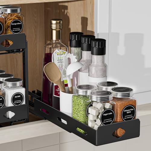 BOIVSHI Pull Out Spice Rack Organizer for Cabinet, Heavy Duty Spice Organizer for Cabinet, Vertical Spice Rack for Kitchen, Cabinet, Pantry, Cupboard (4.2''Wx10.5''Dx2.8''H, Metal Black) - size: 4.2''Wx10.5''Dx2.8''H,1 Tier