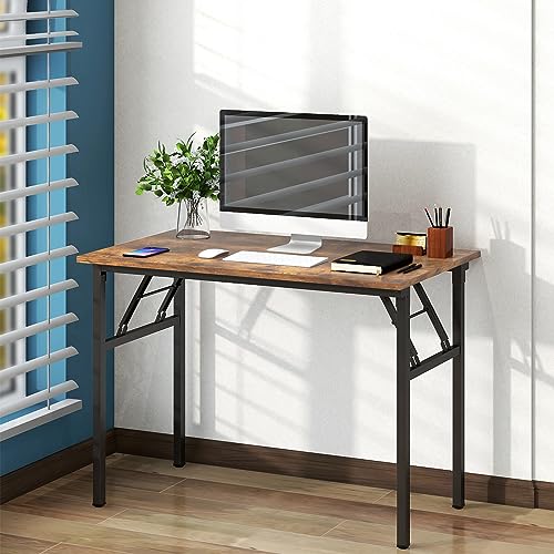 Need Folding Desk for Home Office 39-3/8 inch Length Modern Folding Table Computer Desk No Install Needed Rustic Brown Desktop Black Frame AC5FB(100 * 60) - color: Rustic Brown & Black Frame, size: 39inch